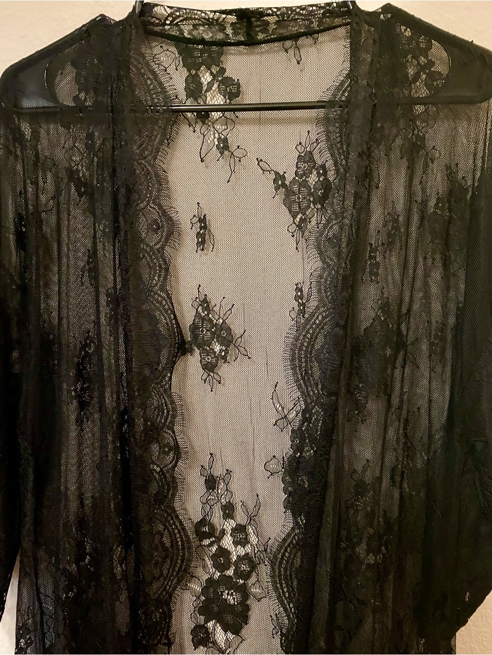Avidlove Sheer Black Floral Lace Kimono - Size Large - Picture 2 of 4